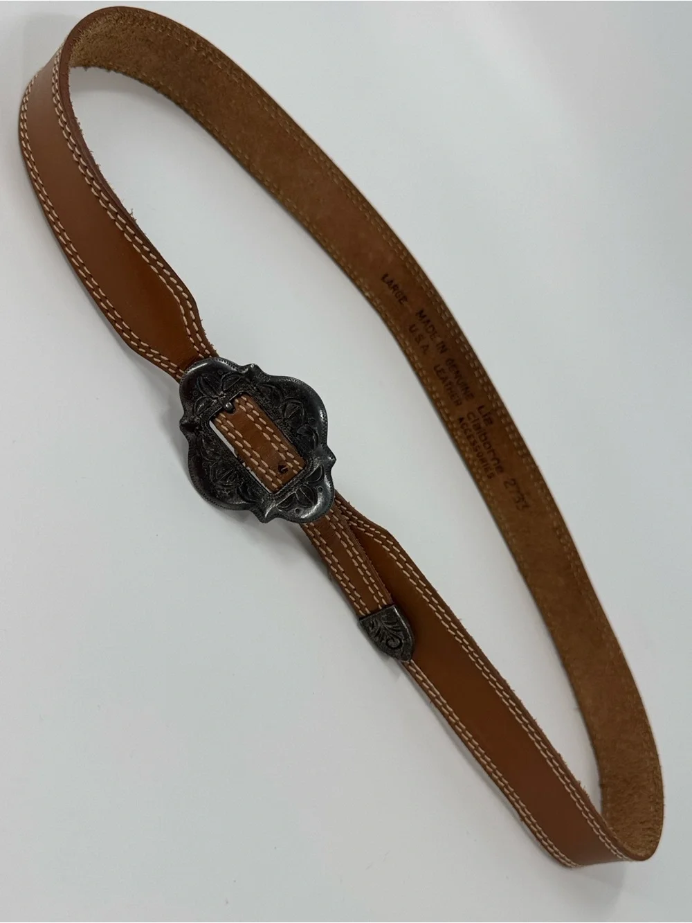 Vintage Liz Claiborne Genuine Leather Belt with Ornate Buckle Size L